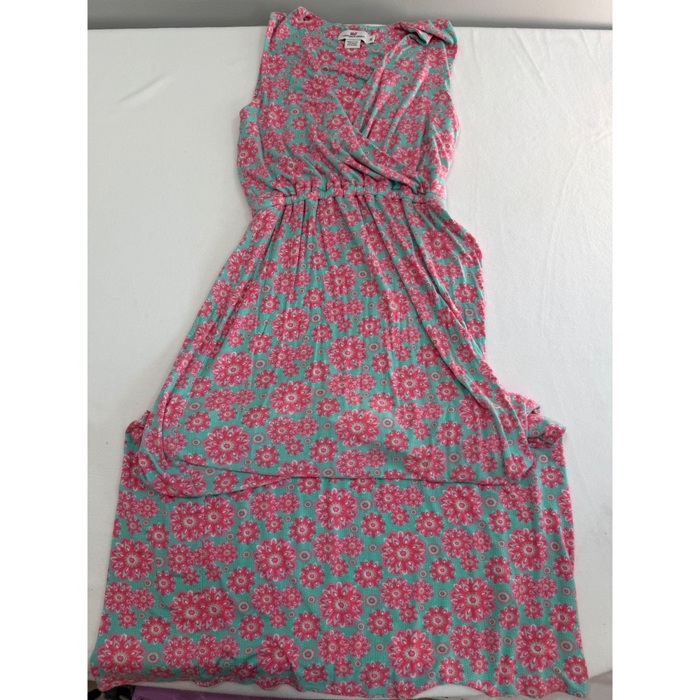 Vineyard Vines Maxi Dress Womens XS Pink Aqua Floral Wrap Coastal Preppy Summer